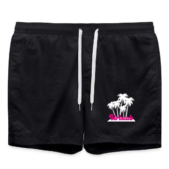 Urlaub Palmen Insel Ferien urlaubsreif Südsee - Badeshorts - Schwarz - Vorne - AI Model Male 185 light (185cm)
