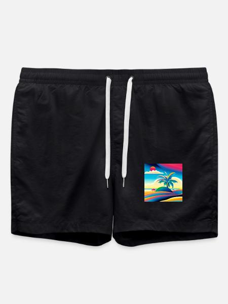 Beach sunset in 80s style - Swim Trunks - black