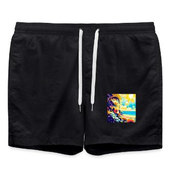 Tropischer Retro Strand und Sonnenschein - Badeshorts - Schwarz - Vorne - AI Model Male 185 light (185cm)