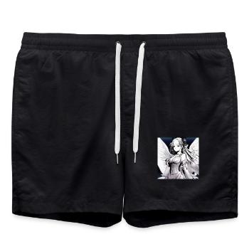Engelfigur im Noir-Kontrast - Badeshorts - Schwarz - Vorne - AI Model Male 185 light (185cm)
