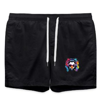 Pingouin avec écouteurs, pingouins, animaux, animaux de zoo - Short de bain - noir - Devant - AI Model Male 185 light (185cm)