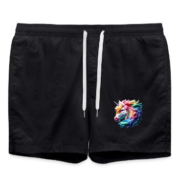 Bunter Einhornkopf - Badeshorts - Schwarz - Vorne - AI Model Male 185 light (185cm)