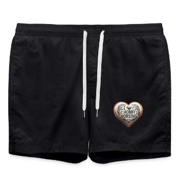 "I Love Hobby Horsing" Herz - Badeshorts - Schwarz - Vorne - AI Model Male 185 light (185cm)