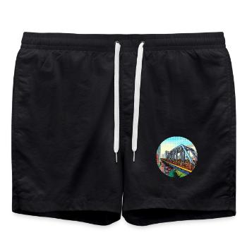 Comic Brücke in Stadt - Badeshorts - Schwarz - Vorne - AI Model Male 185 light (185cm)