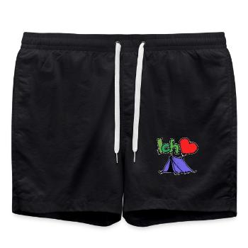 Herz Wanderer Statement Chillen Zelten Camping - Badeshorts - Schwarz - Vorne - AI Model Male 185 light (185cm)