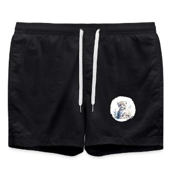 Aquarelle de léopard des neiges - Short de bain - noir - Devant - AI Model Male 185 light (185cm)