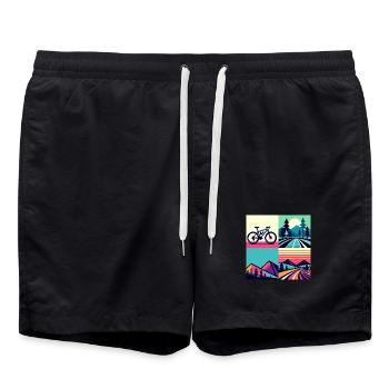 Retro Pop Cycle & Mountain Sunset - Badeshorts - Schwarz - Vorne - AI Model Male 185 light (185cm)