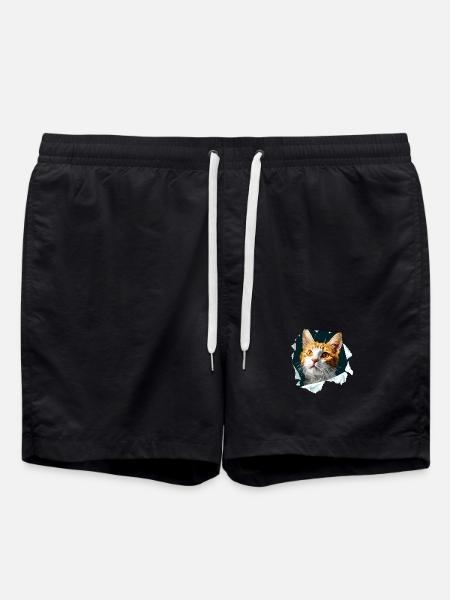 Cat, Cat, Cat, Cat Head, Cat Lover - Swim Trunks - black
