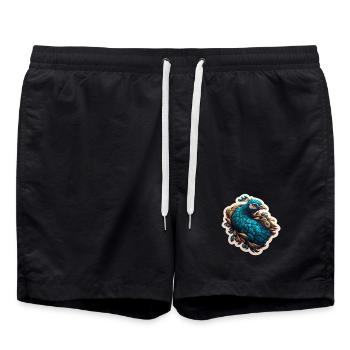 Blauer Pfau Federpracht - Badeshorts - Schwarz - Vorne - AI Model Male 185 light (185cm)