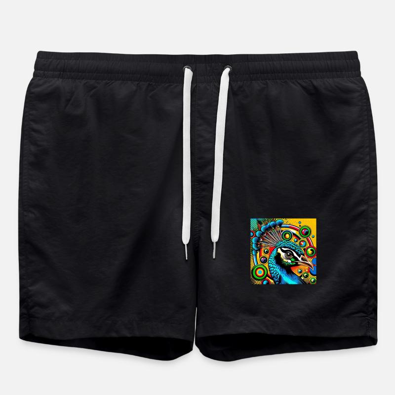 Peacock Pop Art - Swim Trunks - black