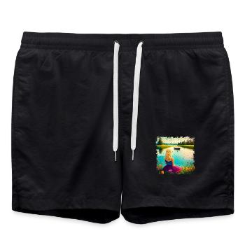 Femme assise au bord du lac - look vintage - Short de bain - noir - Devant - AI Model Male 185 light (185cm)