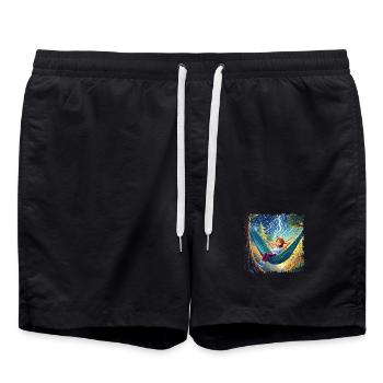 Mädchen auf Hängematte, chillen, mit Blitzen - Badeshorts - Schwarz - Vorne - AI Model Male 185 light (185cm)
