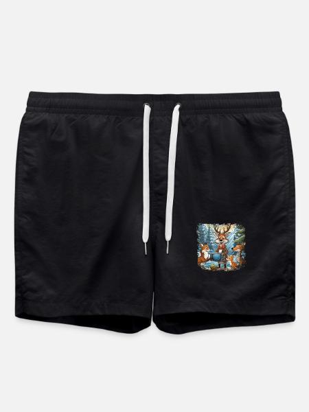 Forest animals watch TV - Swim Trunks - black