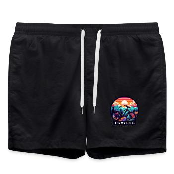Sunset Mountainbike Abenteuer Design - Badeshorts - Schwarz - Vorne - AI Model Male 185 light (185cm)