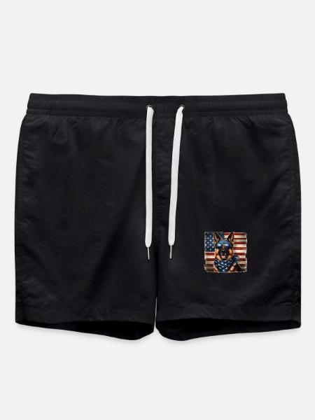 German Shepherd with USA Flag - Swim Trunks - black