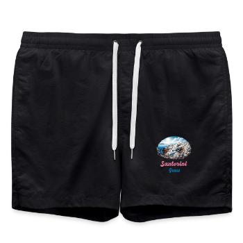 Santorin, Grèce, voyage au volcan Akrotiri - Short de bain - noir - Devant - AI Model Male 185 light (185cm)