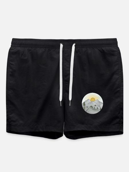 Mountain idyll at sunset in spring - Swim Trunks - black