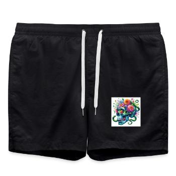 Aquarelle tête de mort bleue et serpents - Short de bain - noir - Devant - AI Model Male 185 light (185cm)