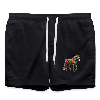 Pferd mit Blumen geschmückt - Badeshorts - Schwarz - Vorne - AI Model Male 185 light (185cm)