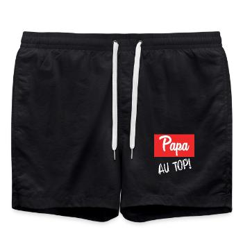 PAPA. VATERTAG. FROHER VATERTAG. ALLES GUTE ZUM GEBURTSTAG. - Badeshorts - Schwarz - Vorne - AI Model Male 185 light (185cm)