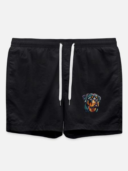 Rottweiler Dog Head Geometry Polygon Art - Swim Trunks - black