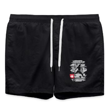 Fußball Schweiz Spieler Team Turnier Collage icon - Badeshorts - Schwarz - Vorne - AI Model Male 185 light (185cm)