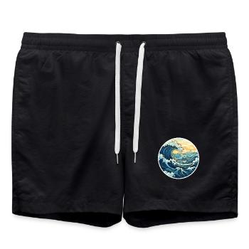 Vague japonaise – style Hokusai Sea vintage - Short de bain - noir - Devant - AI Model Male 185 light (185cm)