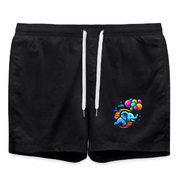 Fliegender Elefant mit bunten Ballons - Badeshorts - Schwarz - Vorne - AI Model Male 185 light (185cm)