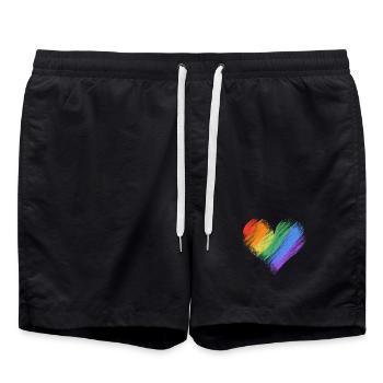 Coup de pinceau en forme de cœur arc-en-ciel - Short de bain - noir - Devant - AI Model Male 185 light (185cm)