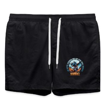 Im dem Sattel geboren und auf dem Trail Zuhause - Badeshorts - Schwarz - Vorne - AI Model Male 185 light (185cm)