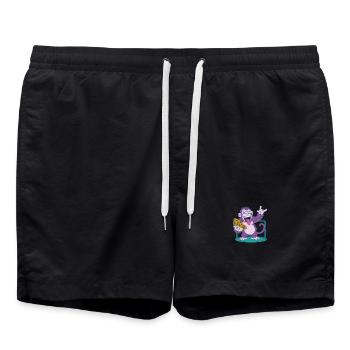 Pizza: Affe macht es besser! - Badeshorts - Schwarz - Vorne - AI Model Male 185 light (185cm)