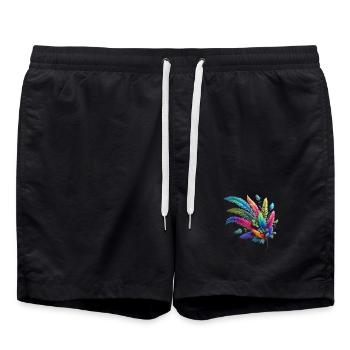 Farbenfrohe Federn. Lebendig und detailreiche - Badeshorts - Schwarz - Vorne - AI Model Male 185 light (185cm)