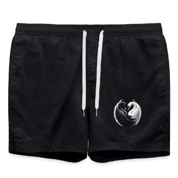 Elegante Schwäne, die zusammen ein Herz bilden. - Badeshorts - Schwarz - Vorne - AI Model Male 185 light (185cm)