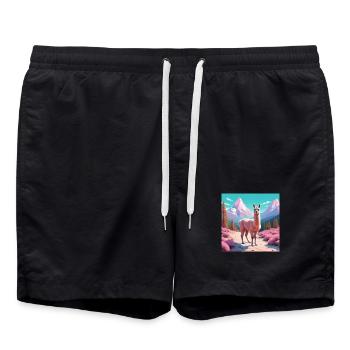 Lama in den Bergen - Badeshorts - Schwarz - Vorne - AI Model Male 185 light (185cm)