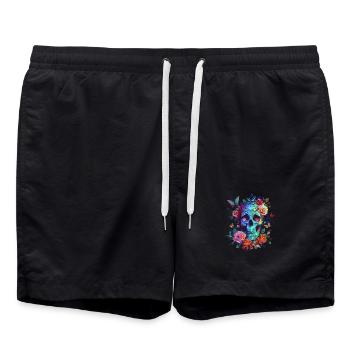 Totenkopf mit Blumen und Schmetterling - Badeshorts - Schwarz - Vorne - AI Model Male 185 light (185cm)
