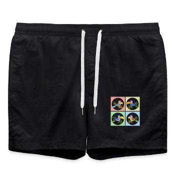 Perroquets colorés en animation couleur - Short de bain - noir - Devant - AI Model Male 185 light (185cm)
