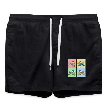 Vier Bunte Papageien in verschiedenen Farben - Badeshorts - Schwarz - Vorne - AI Model Male 185 light (185cm)