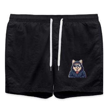 Corgi en sweat à capuche et lunettes de soleil - Short de bain - noir - Devant - AI Model Male 185 light (185cm)