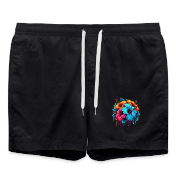 Fleurs d’hibiscus - Short de bain - noir - Devant - AI Model Male 185 light (185cm)