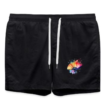 Éventail aquarelle éclatant - Short de bain - noir - Devant - AI Model Male 185 light (185cm)