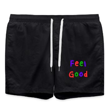 HAPPY. FREE. FREEDOM. WELFARE. ZEN. MEDITATION. - Swim Trunks - black - Front - AI Model Male 185 light (185cm)