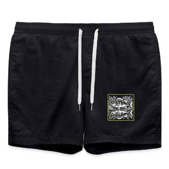 Barsch Angler Silhouette Design - Badeshorts - Schwarz - Vorne - AI Model Male 185 light (185cm)