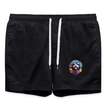 Kleinpudel mit Sonnenbrille - Badeshorts - Schwarz - Vorne - AI Model Male 185 light (185cm)