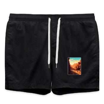 Petra Jordan Affiche de voyage Souvenir Carte Postale Peinture - Short de bain - noir - Devant - AI Model Male 185 light (185cm)