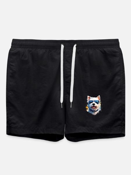 Westie with sunglasses - Swim Trunks - black