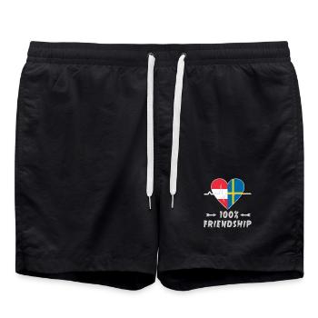 Österreich und Schweden 100% Freundschaft - Badeshorts - Schwarz - Vorne - AI Model Male 185 light (185cm)