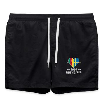 Kamerun und Schweden 100% Freundschaft - Badeshorts - Schwarz - Vorne - AI Model Male 185 light (185cm)