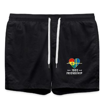 Bolivien und Schweden 100% Freundschaft - Badeshorts - Schwarz - Vorne - AI Model Male 185 light (185cm)