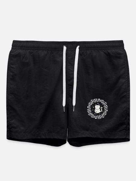 Weihnachtskranz mit süßer Katze - Badeshorts - Schwarz