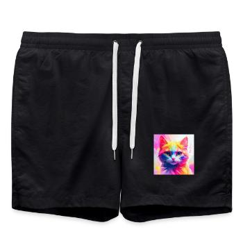 Lebendiges Regenbogenkatzen-Kunstwerk - Badeshorts - Schwarz - Vorne - AI Model Male 185 light (185cm)